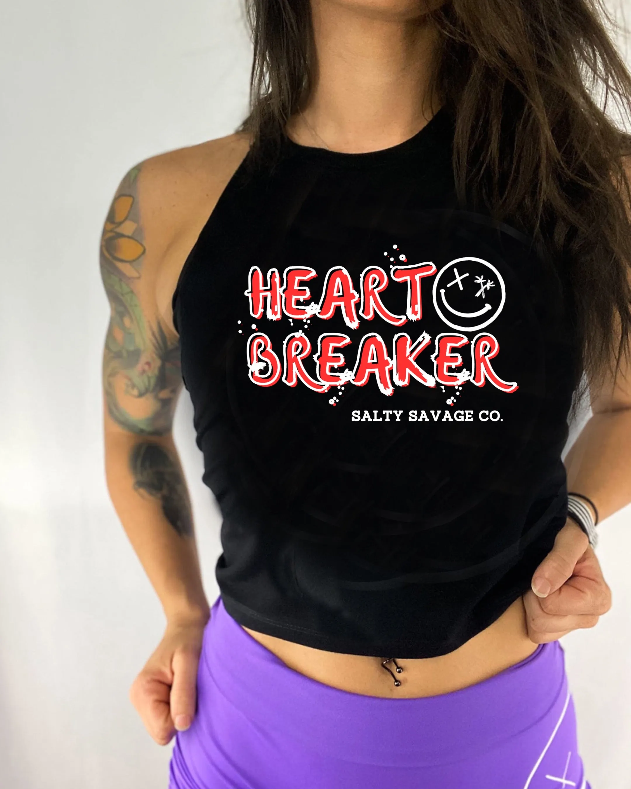 Salty Savage Ladies "HEART BREAKER" Flowy Racerback Crop Tank