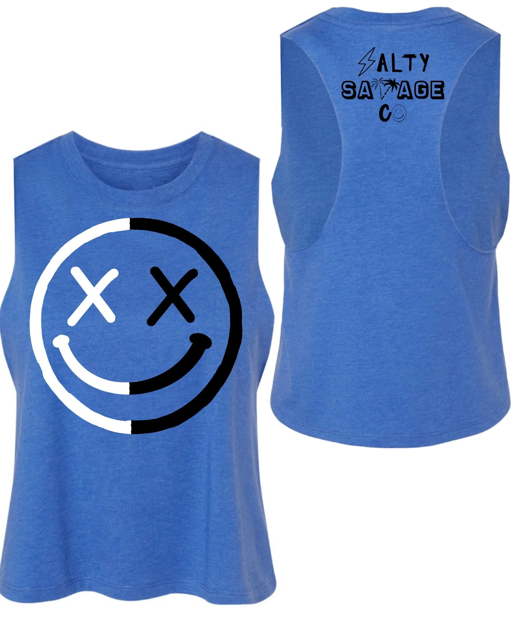 Salty Savage Ladies "OG Smile" Flowy Racerback Crop Tank l Yin Yang Edition