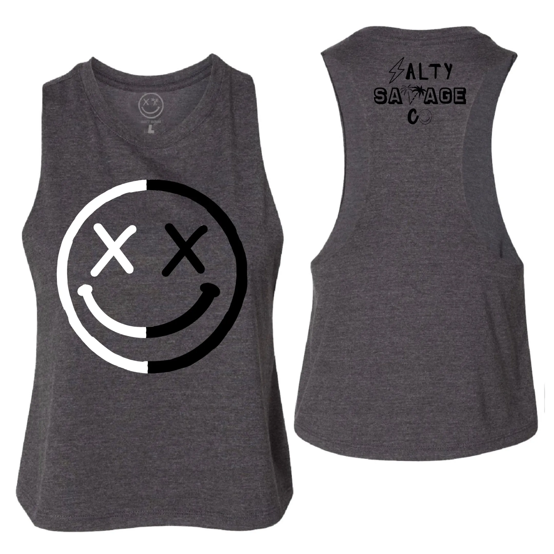 Salty Savage Ladies "OG Smile" Flowy Racerback Crop Tank l Yin Yang Edition