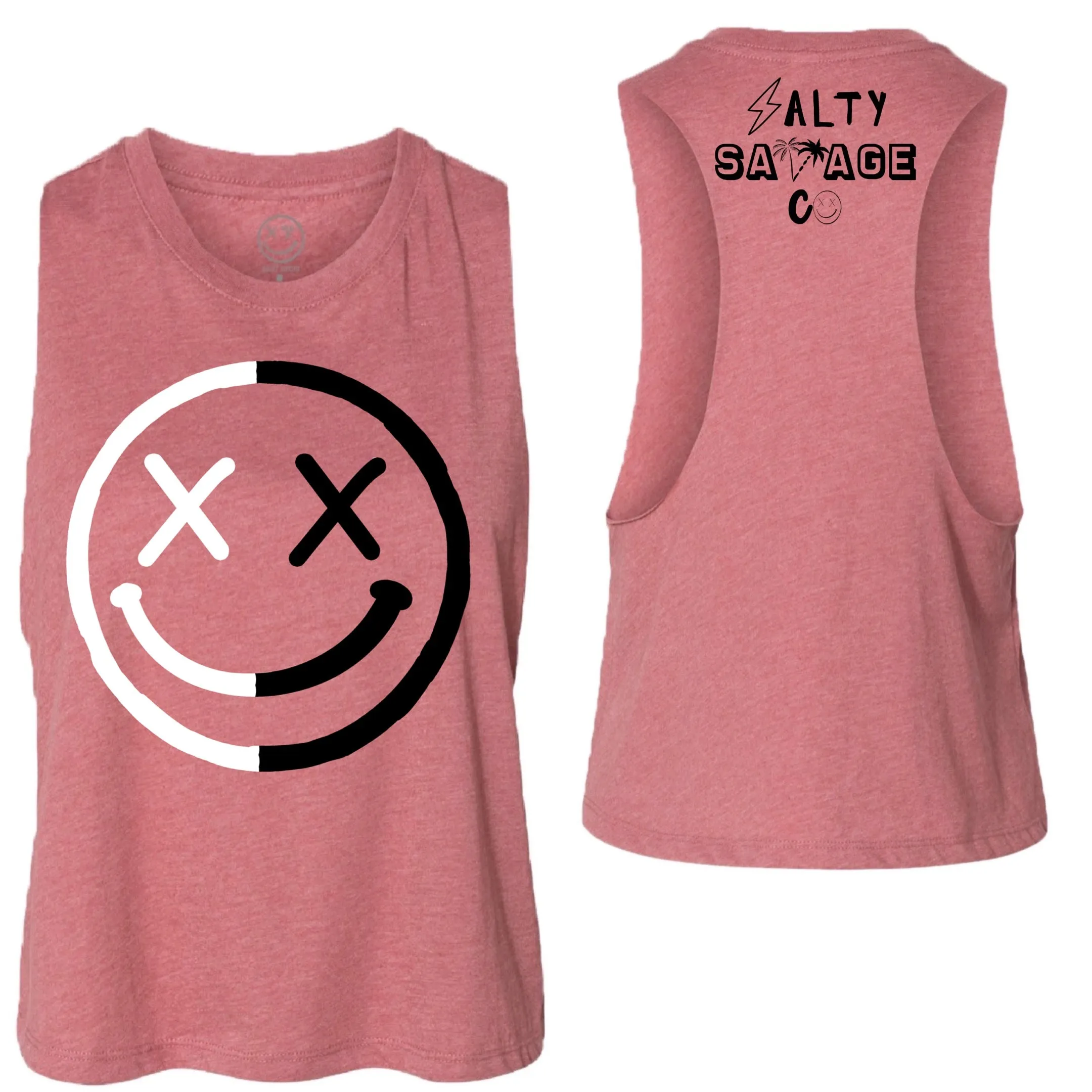 Salty Savage Ladies "OG Smile" Flowy Racerback Crop Tank l Yin Yang Edition