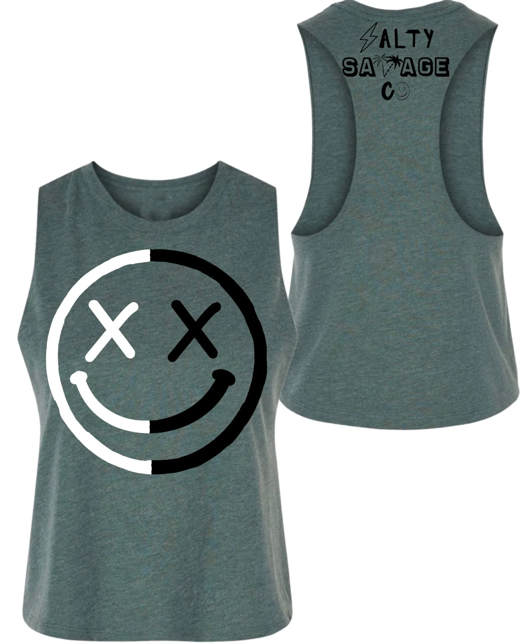 Salty Savage Ladies "OG Smile" Flowy Racerback Crop Tank l Yin Yang Edition