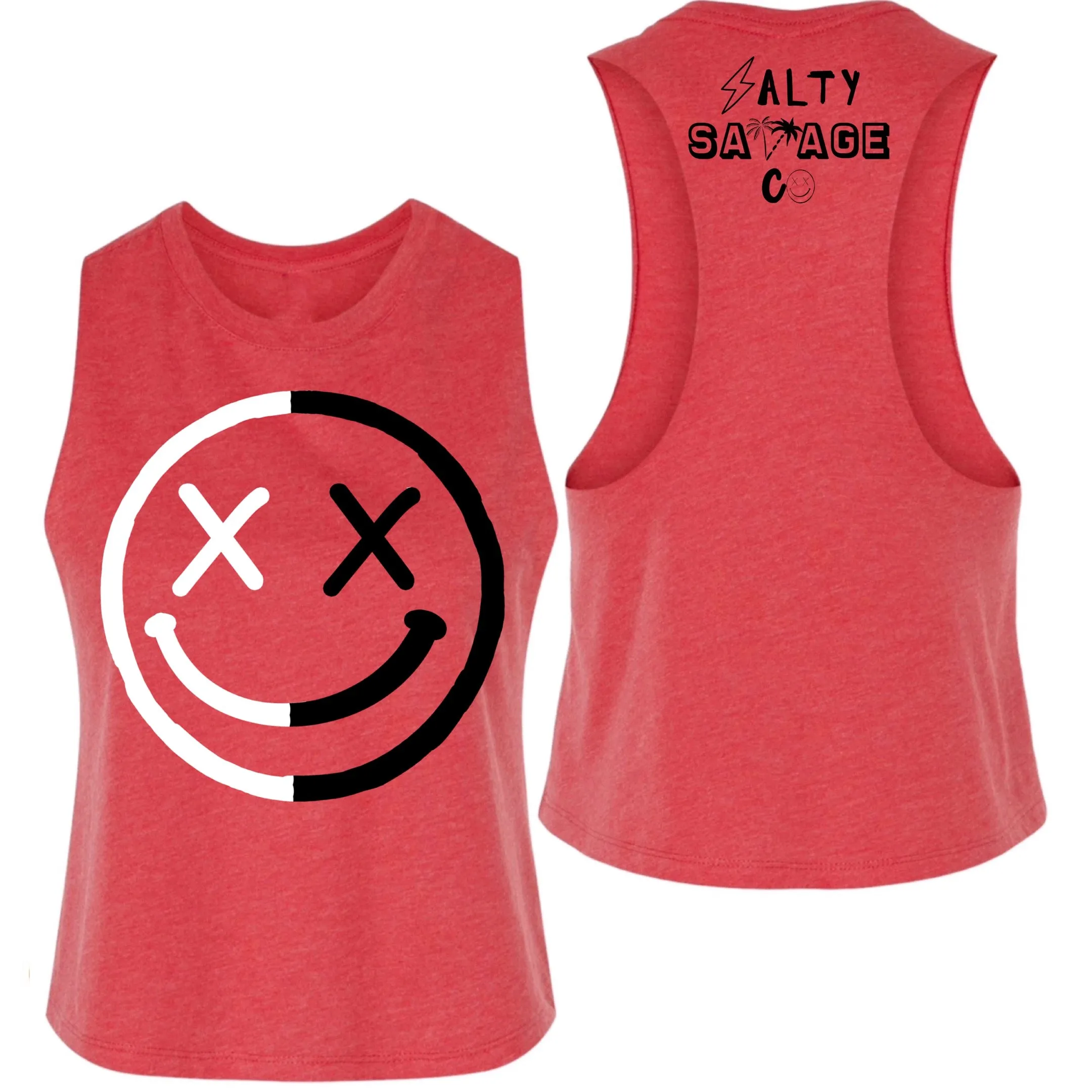 Salty Savage Ladies "OG Smile" Flowy Racerback Crop Tank l Yin Yang Edition