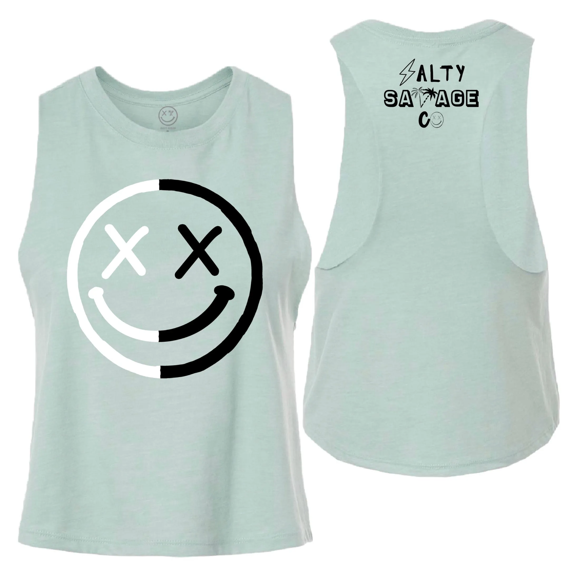 Salty Savage Ladies "OG Smile" Flowy Racerback Crop Tank l Yin Yang Edition