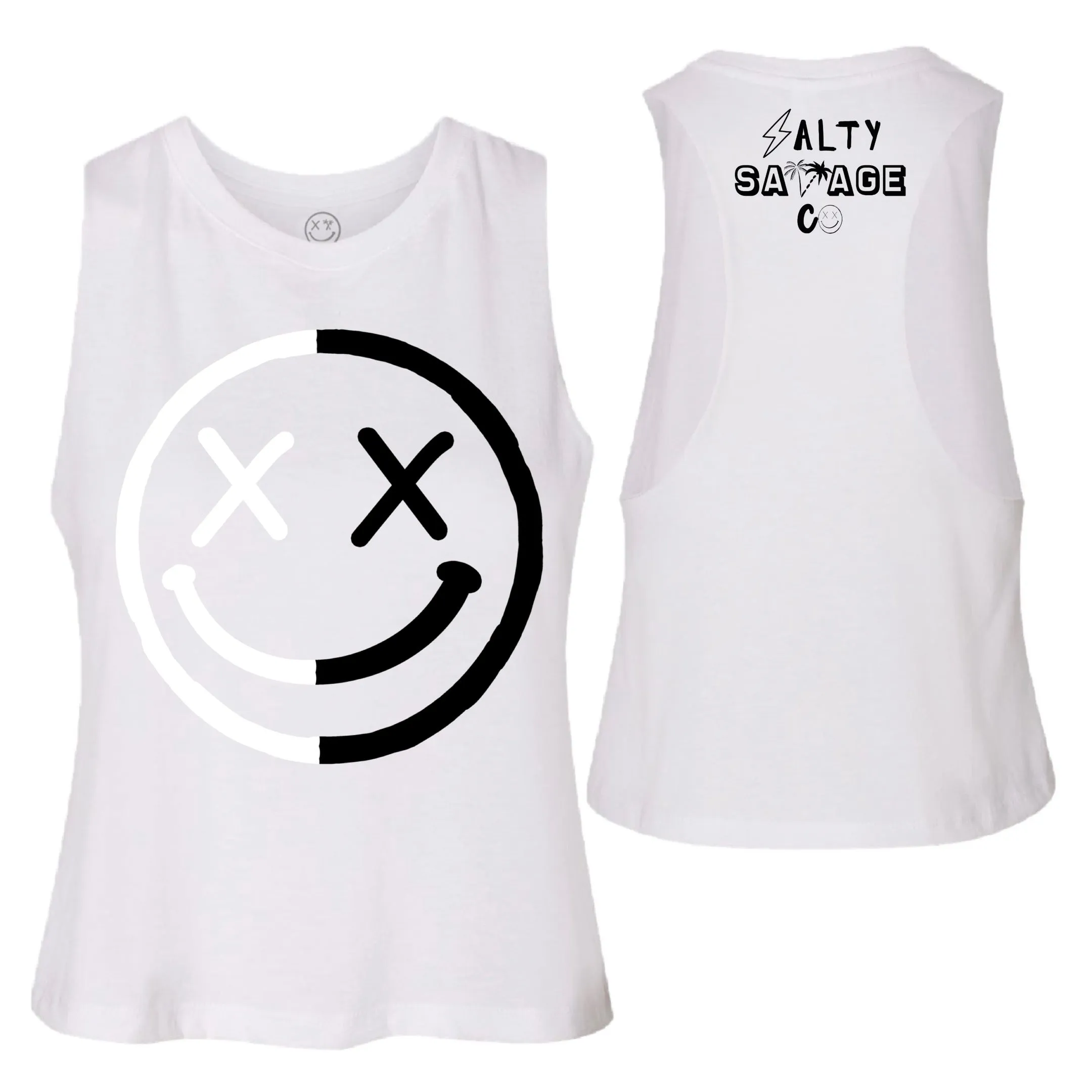 Salty Savage Ladies "OG Smile" Flowy Racerback Crop Tank l Yin Yang Edition