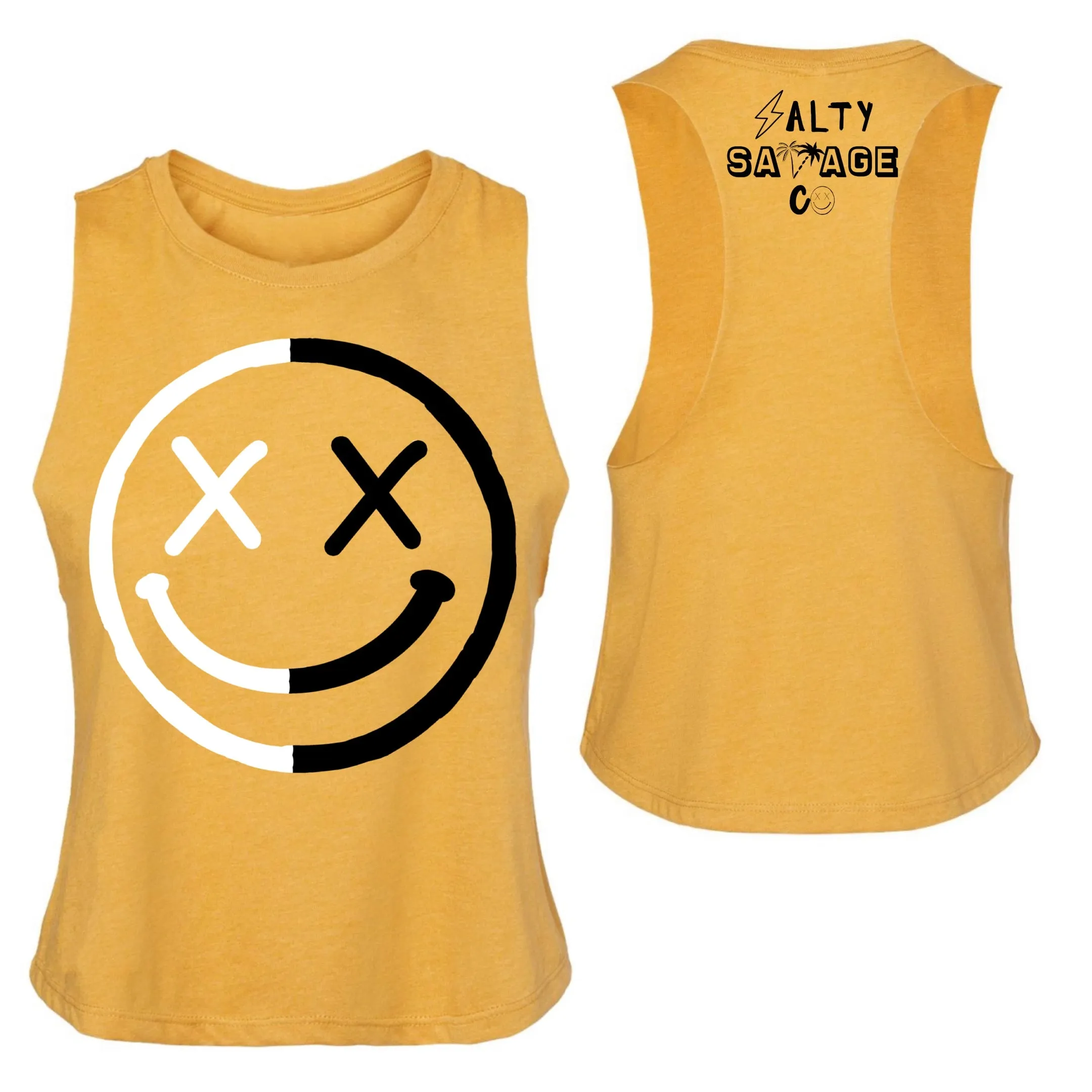 Salty Savage Ladies "OG Smile" Flowy Racerback Crop Tank l Yin Yang Edition