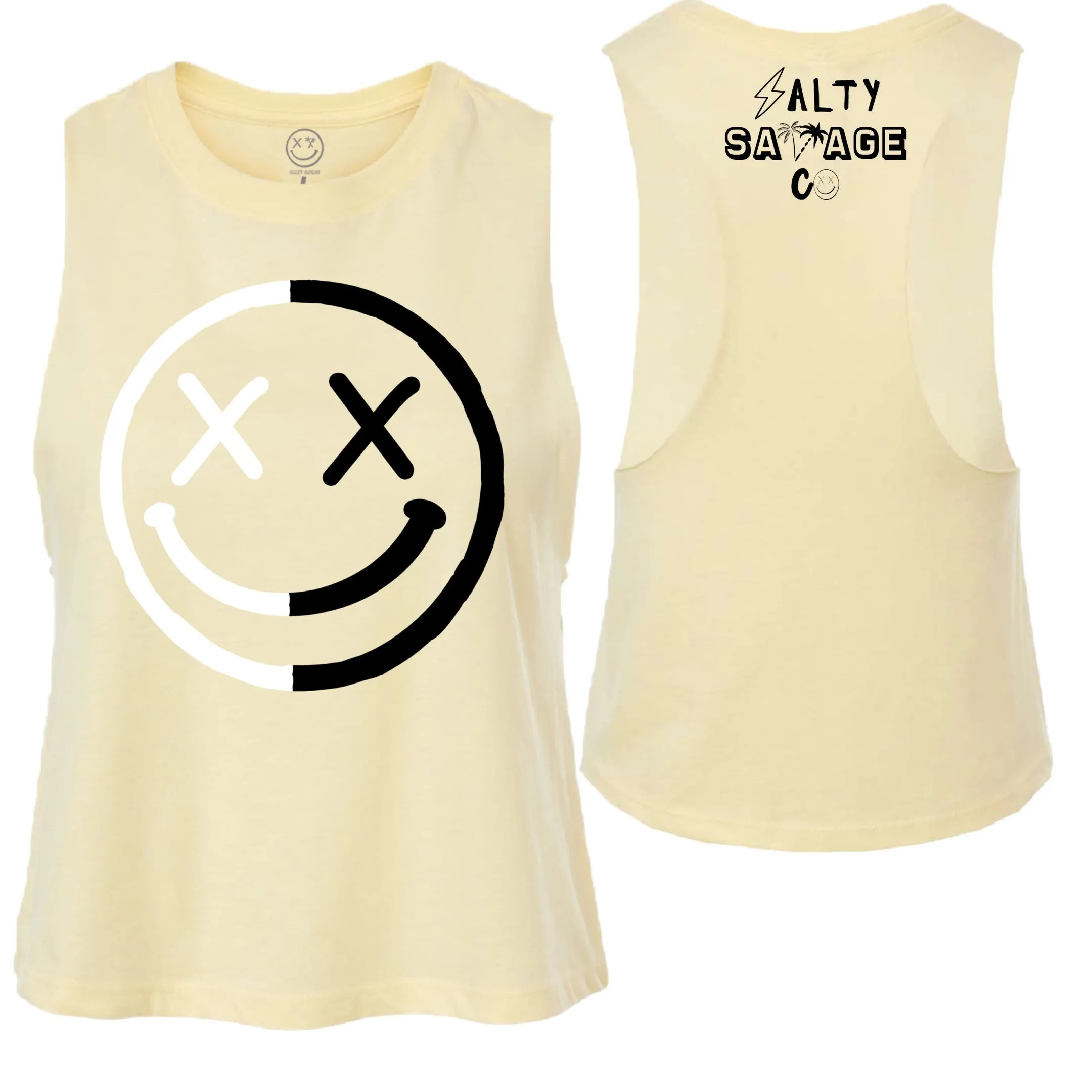 Salty Savage Ladies "OG Smile" Flowy Racerback Crop Tank l Yin Yang Edition