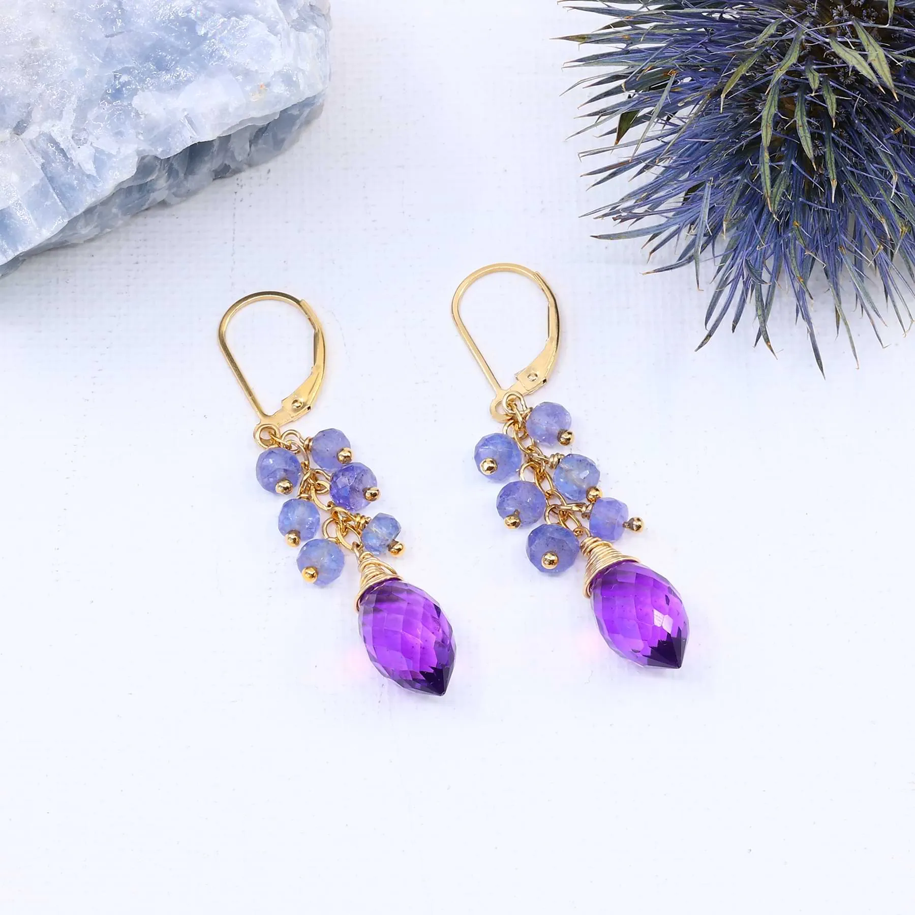 Sandrine - Tanzanite and Amethyst Earrings