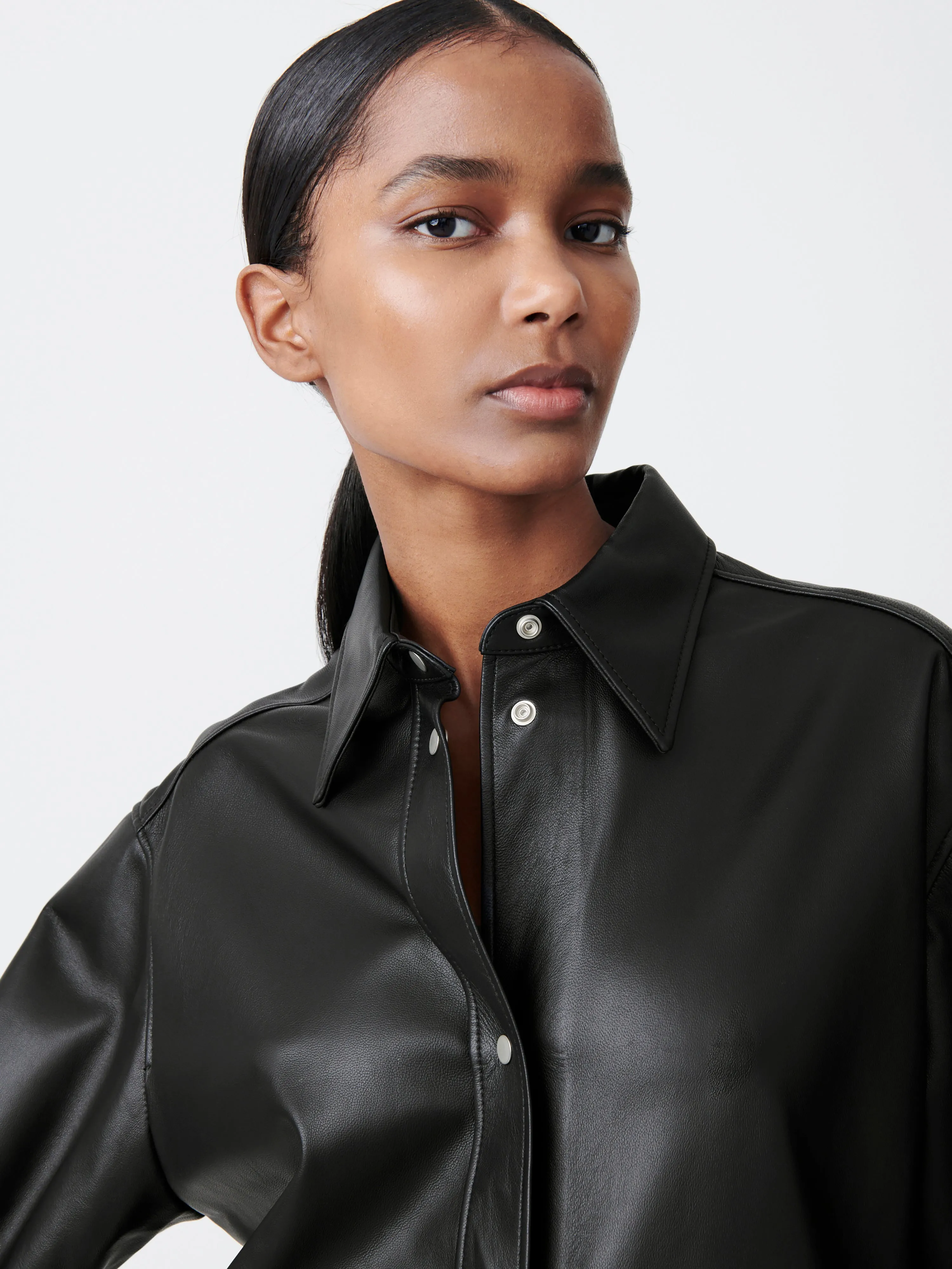 Santos Leather Shirt in Black Grape