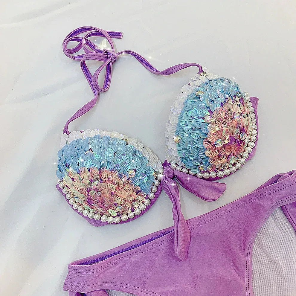 Sea Siren – Meerjungfrauen-Bikini mit Perlen-Glitzer