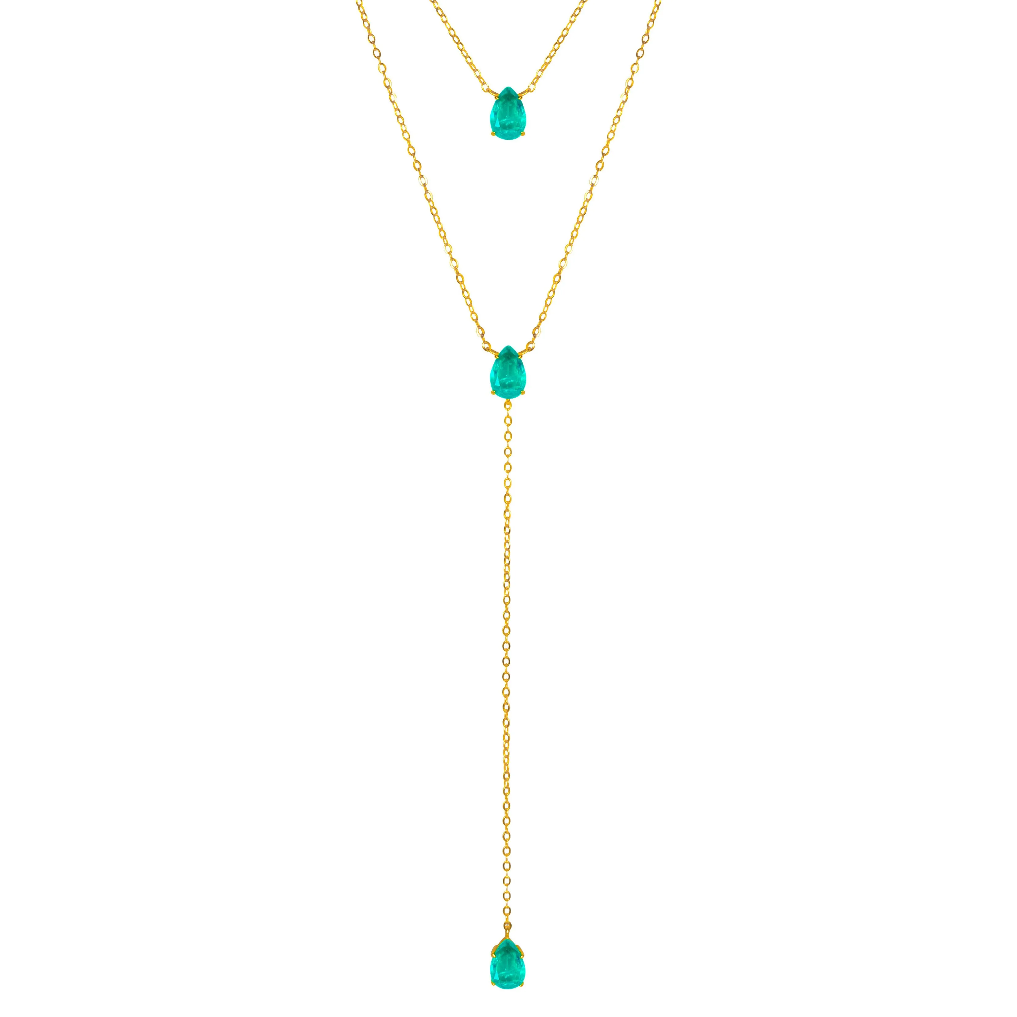 Silver gold plated paraiba lariat necklace set