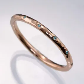 Skinny Teal Diamond Wedding Ring Thin Hammered Texture Wedding Band