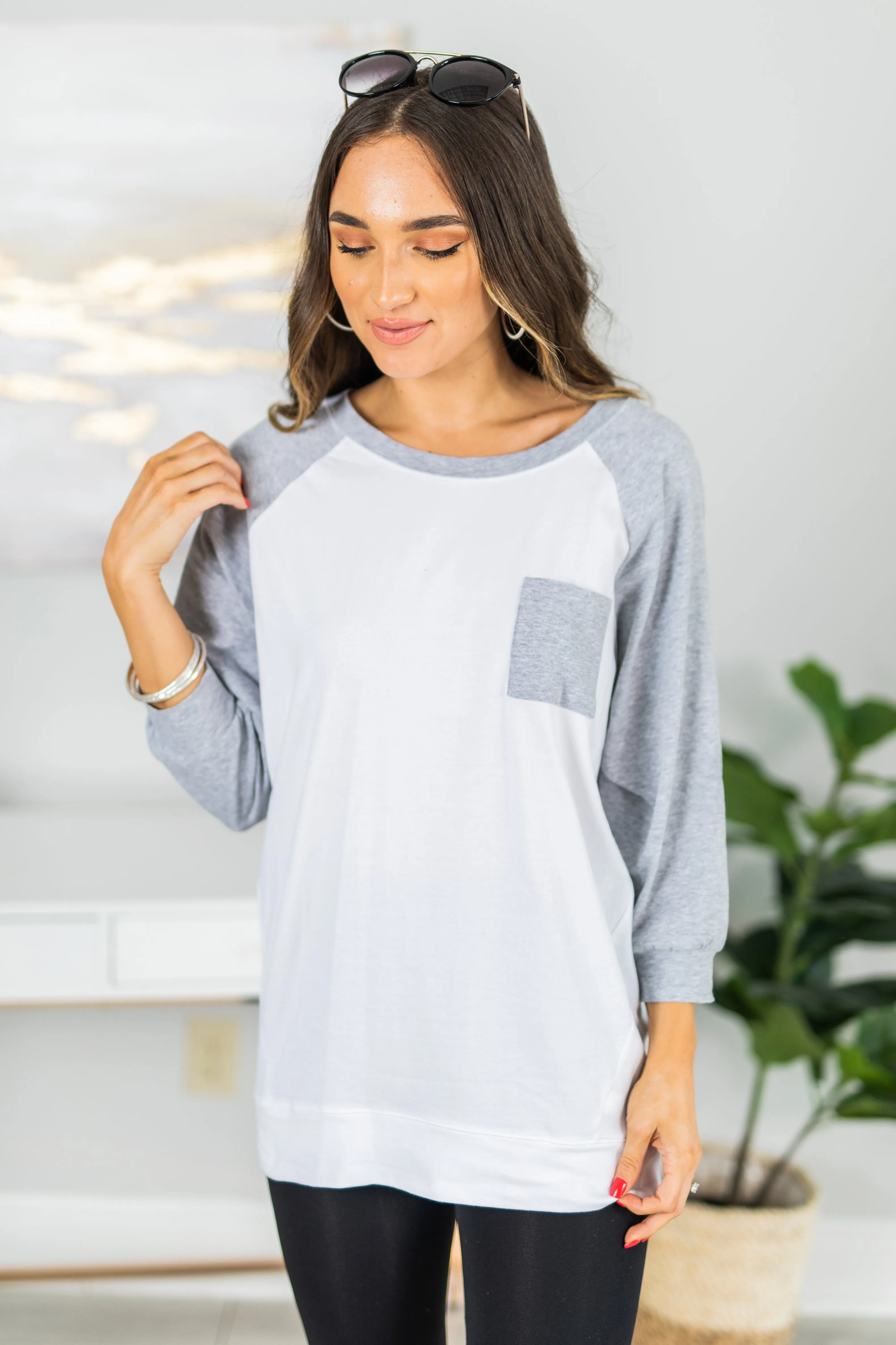 Slouchy Dolman Gray Raglan Tunic w/Pocket