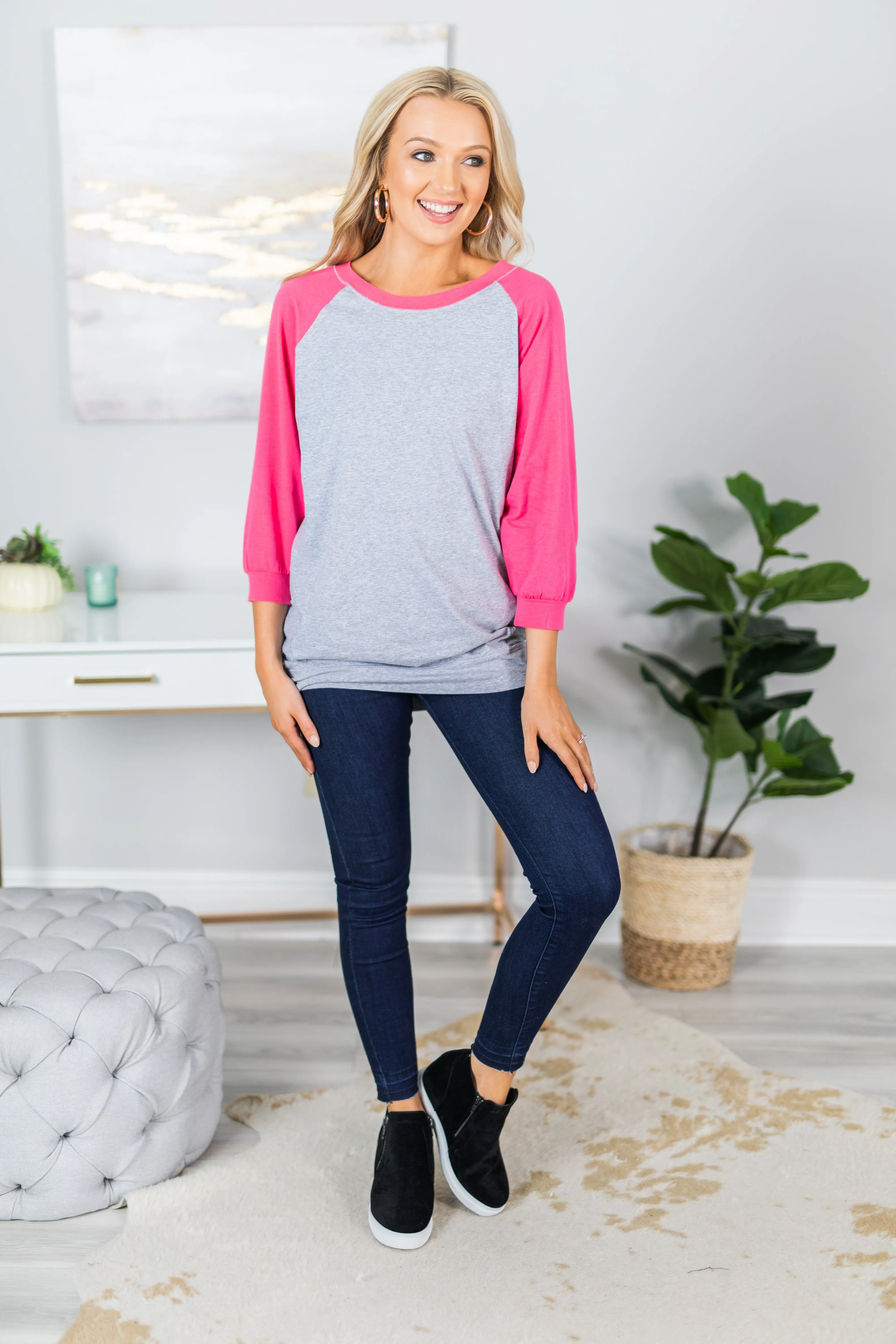 Slouchy Dolman Pink/Heather Gray Raglan Tunic