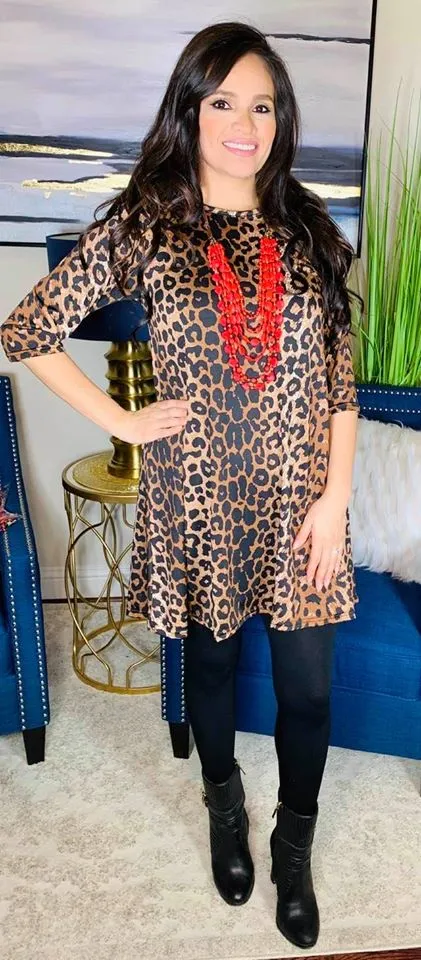 Small : Brown & Black Leopard Flutter Tunic