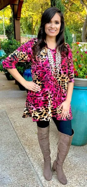 Small *Hot Pink Leopard Flutter Tunic