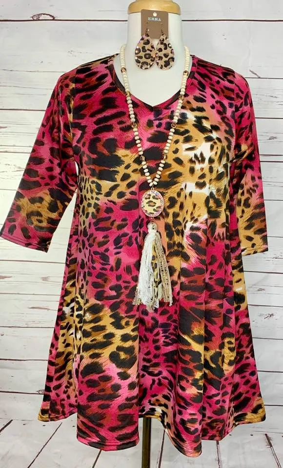 Small *Hot Pink Leopard Flutter Tunic