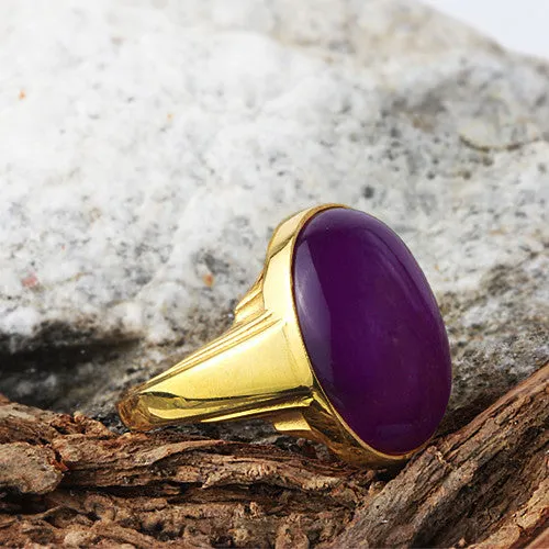 SOLID 10K YELLOW GOLD Ring for Men Purple Amethyst Genuine Gemstone