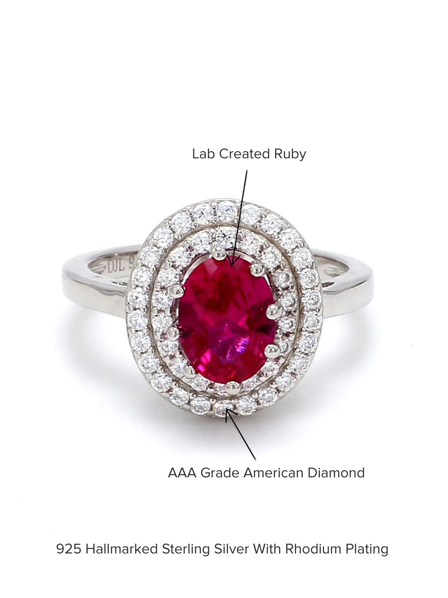 Solitaire Ruby 925 Sterling Silver Halo Ring