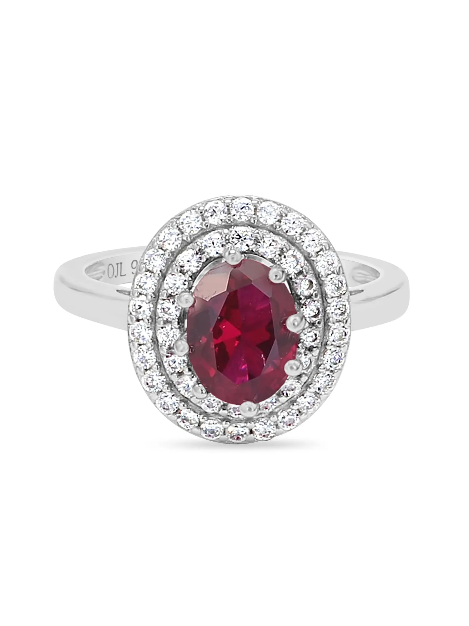 Solitaire Ruby 925 Sterling Silver Halo Ring