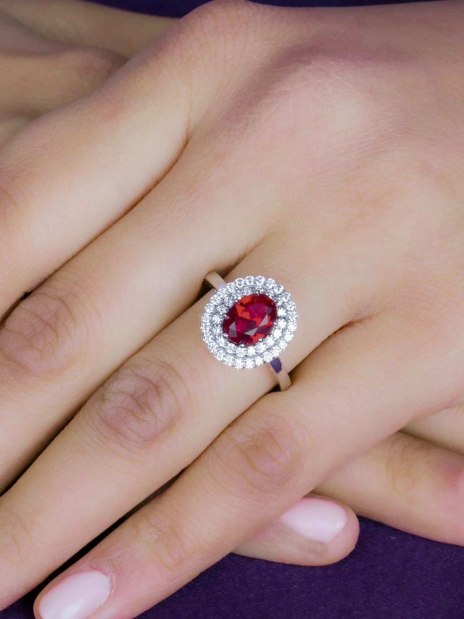 Solitaire Ruby 925 Sterling Silver Halo Ring