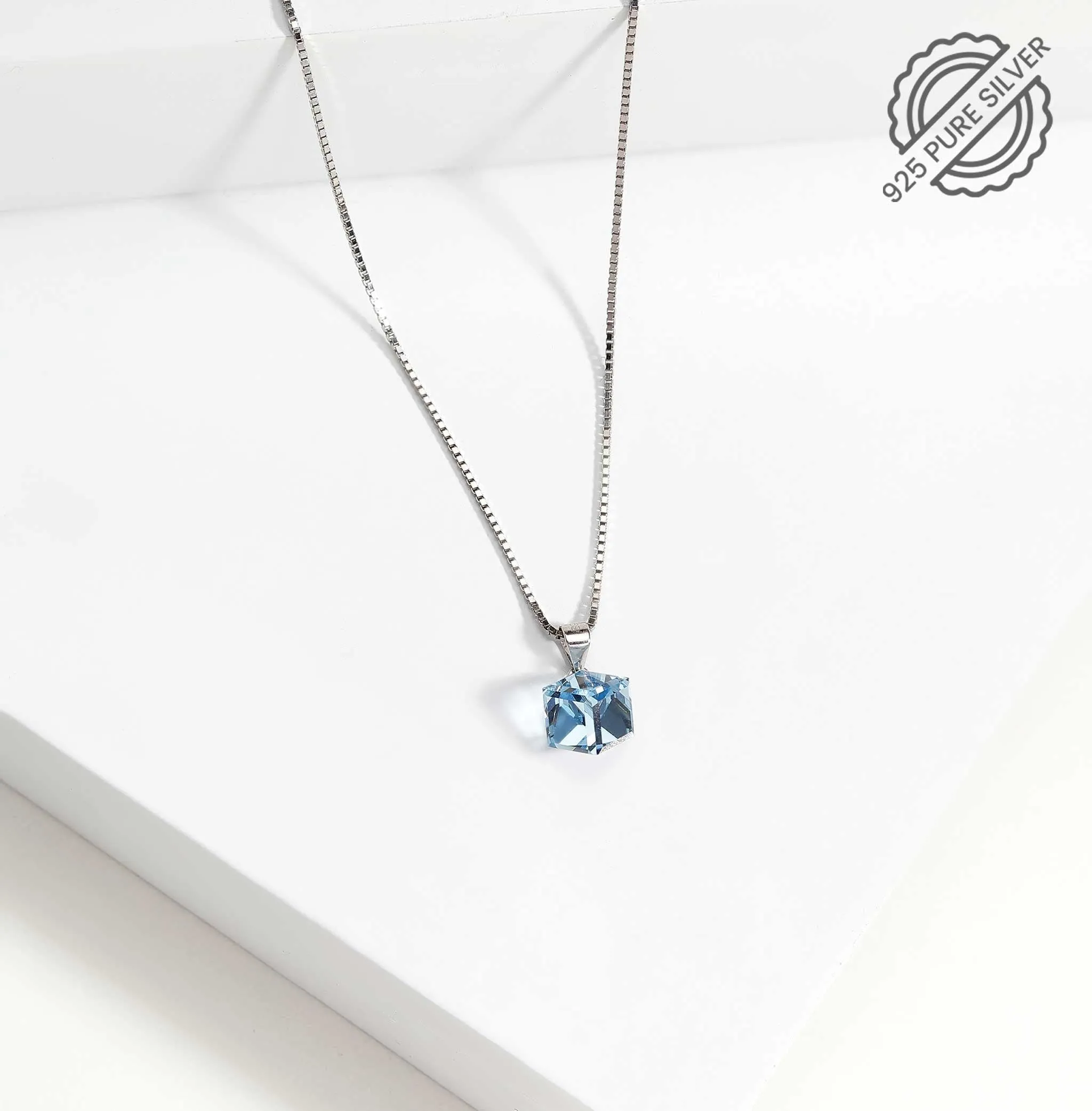 Square stone silver pendant necklace