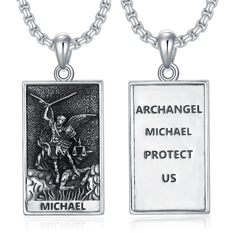 St Michael Necklace 925 Sterling SilverMedal Protection Necklace Christian Amulet Jewelry Gifts for Men Women