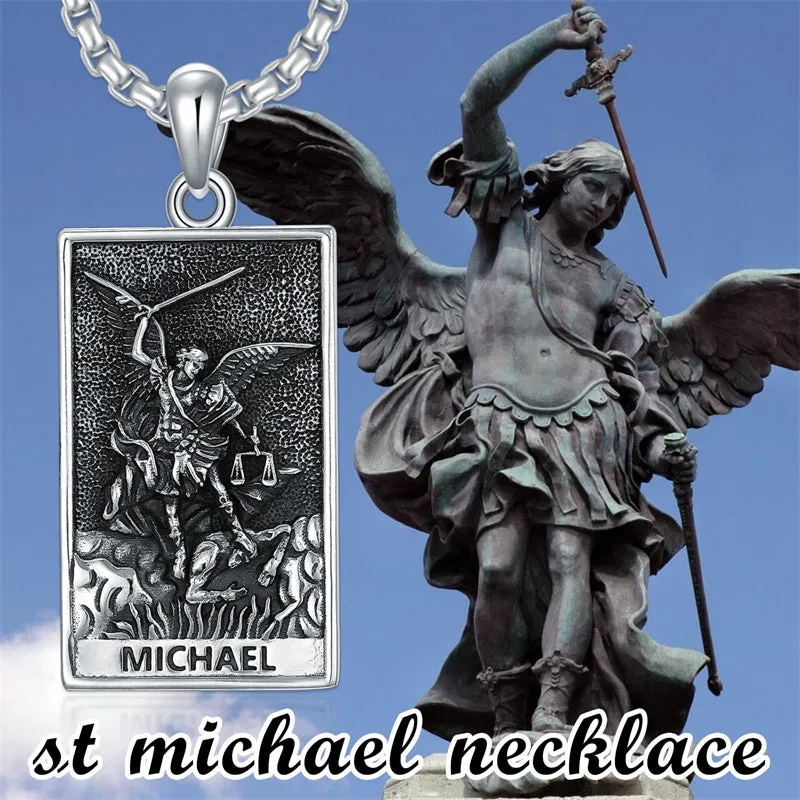 St Michael Necklace 925 Sterling SilverMedal Protection Necklace Christian Amulet Jewelry Gifts for Men Women