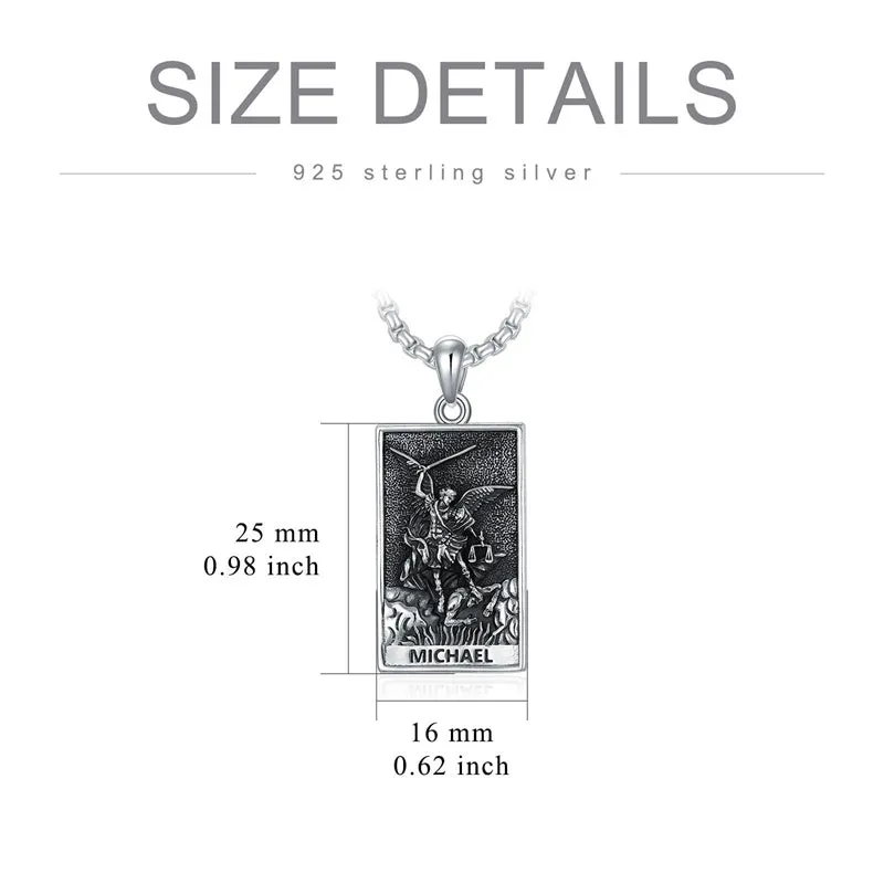 St Michael Necklace 925 Sterling SilverMedal Protection Necklace Christian Amulet Jewelry Gifts for Men Women