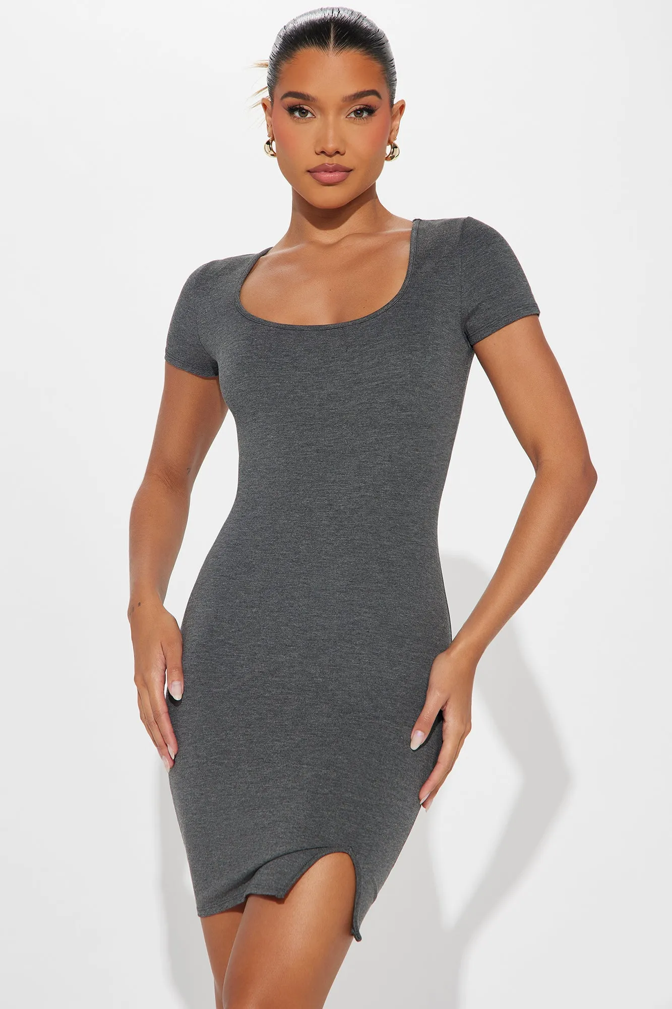 Stay True Scoop Neck Mini Dress - Charcoal