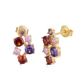 Sterling Silver Gold Plated Multicolor CZ Cluster Stud Earring