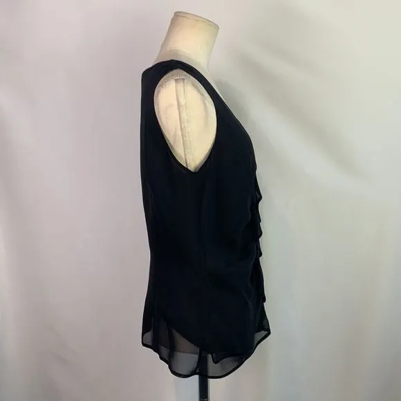 St.JohnNWT black silk with ruffle front tank top