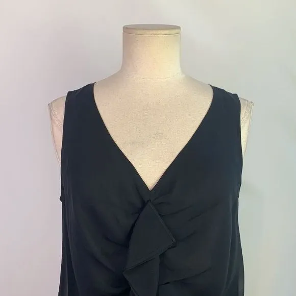 St.JohnNWT black silk with ruffle front tank top