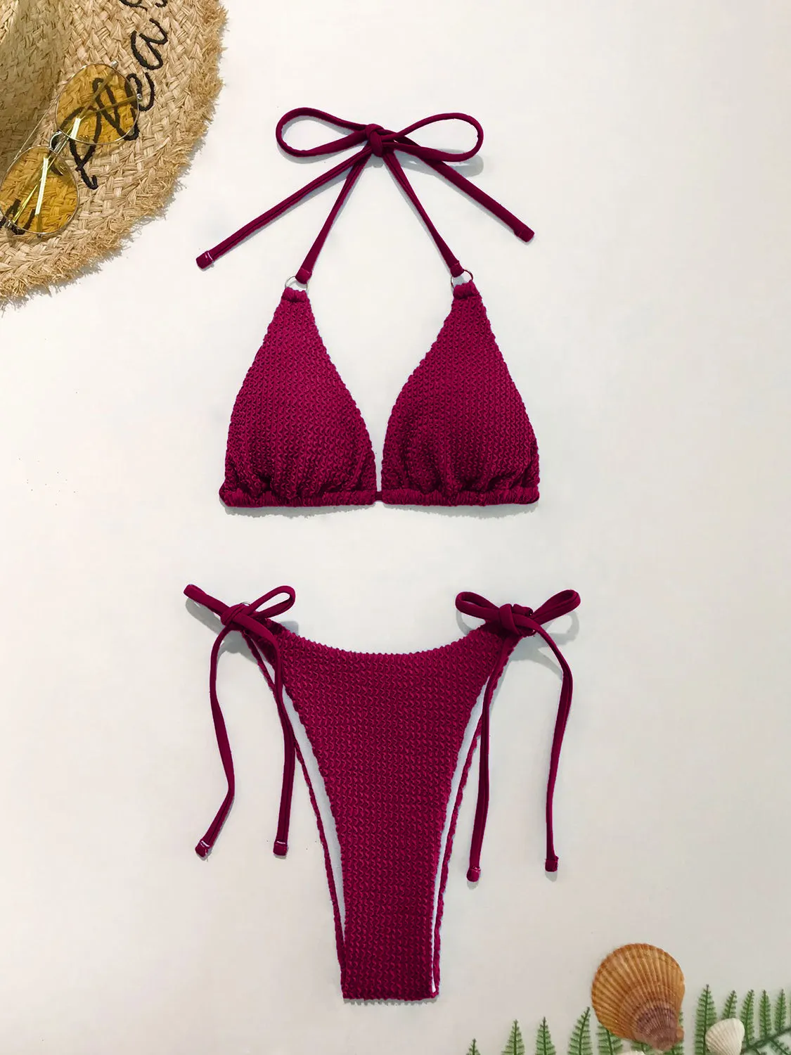 Strukturiertes zweiteiliges Neckholder-Bikini-Set „Sunset Vacation“.