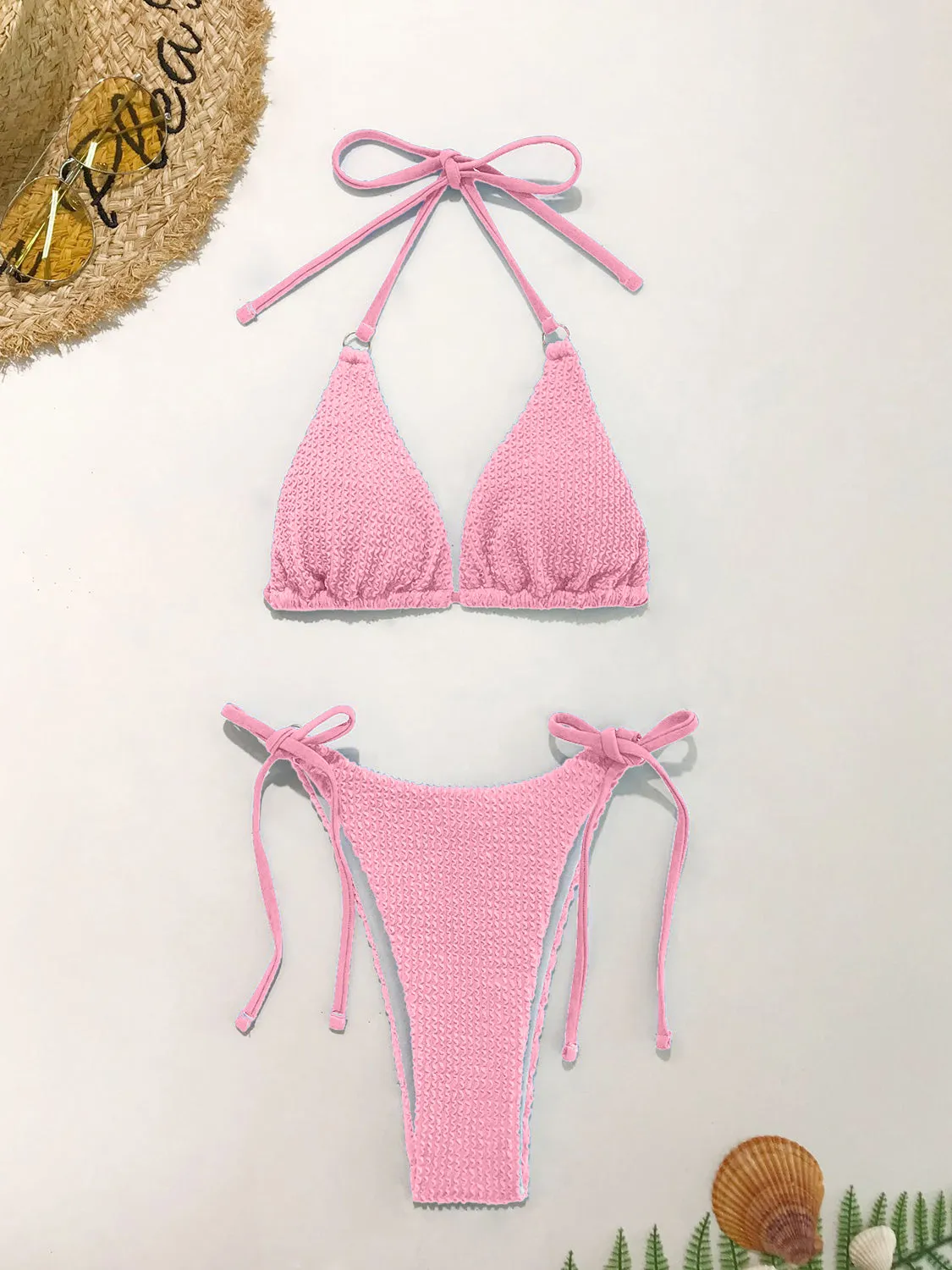 Strukturiertes zweiteiliges Neckholder-Bikini-Set „Sunset Vacation“.