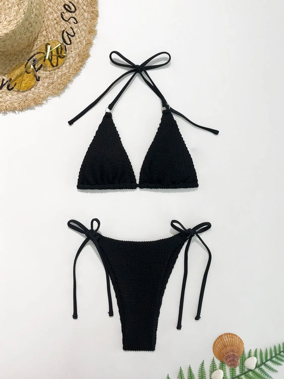 Strukturiertes zweiteiliges Neckholder-Bikini-Set „Sunset Vacation“.