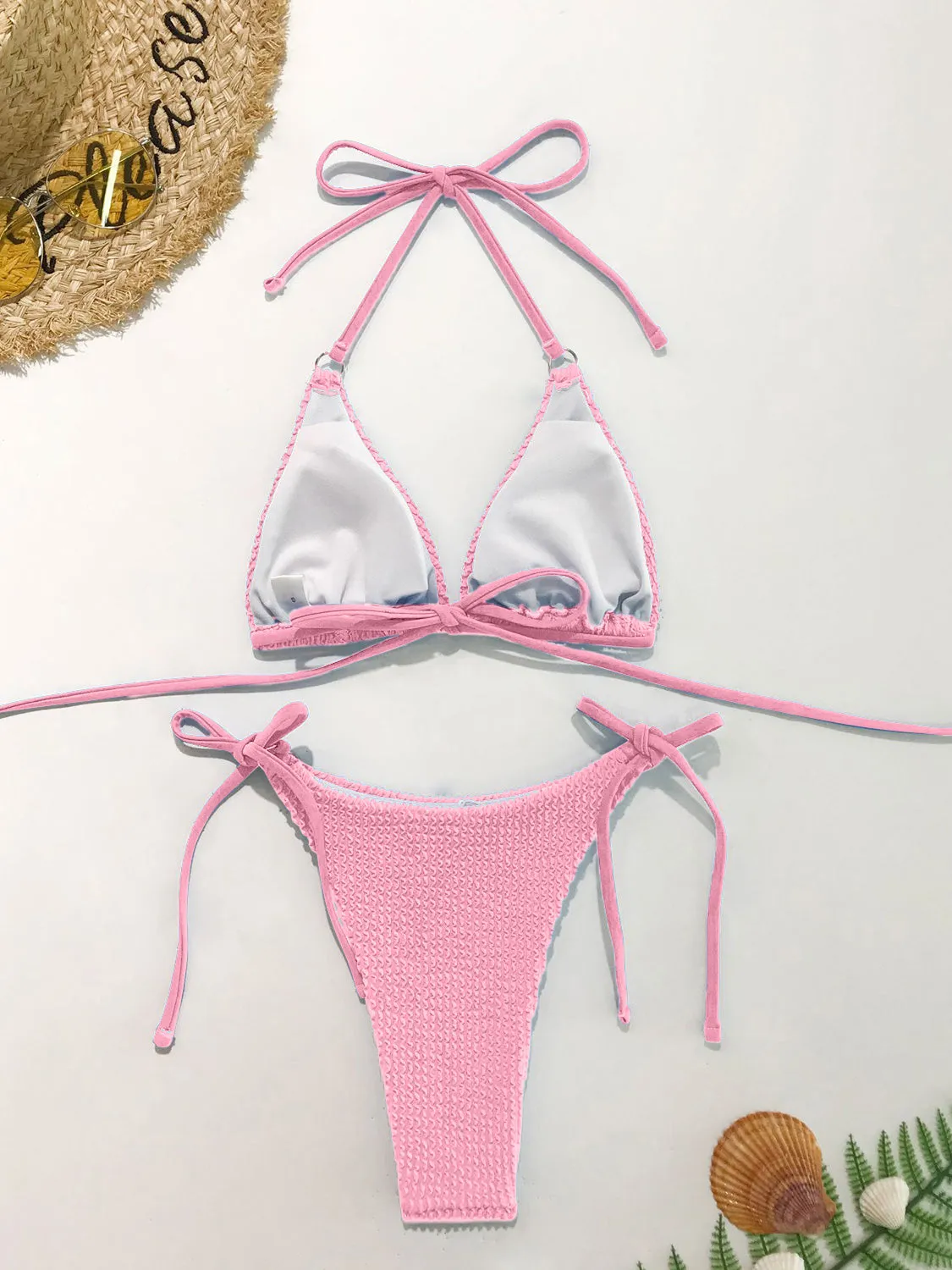 Strukturiertes zweiteiliges Neckholder-Bikini-Set „Sunset Vacation“.