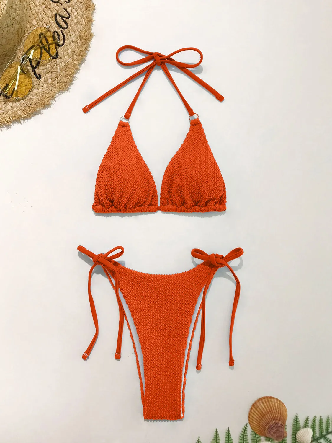 Strukturiertes zweiteiliges Neckholder-Bikini-Set „Sunset Vacation“.