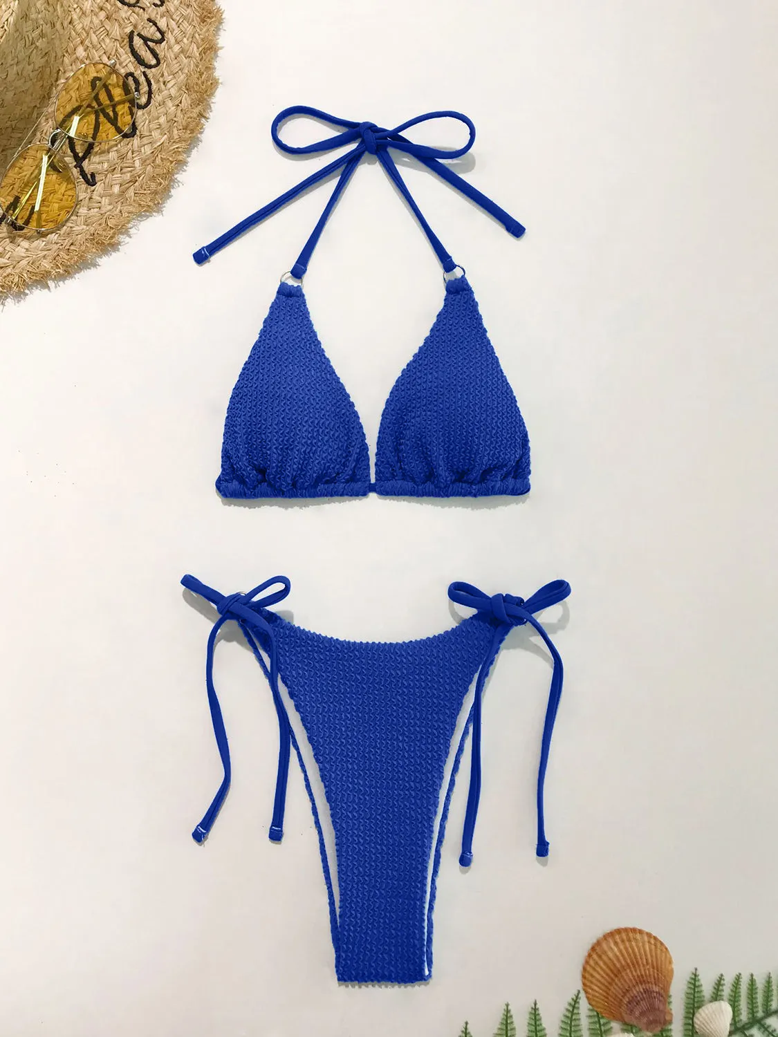 Strukturiertes zweiteiliges Neckholder-Bikini-Set „Sunset Vacation“.