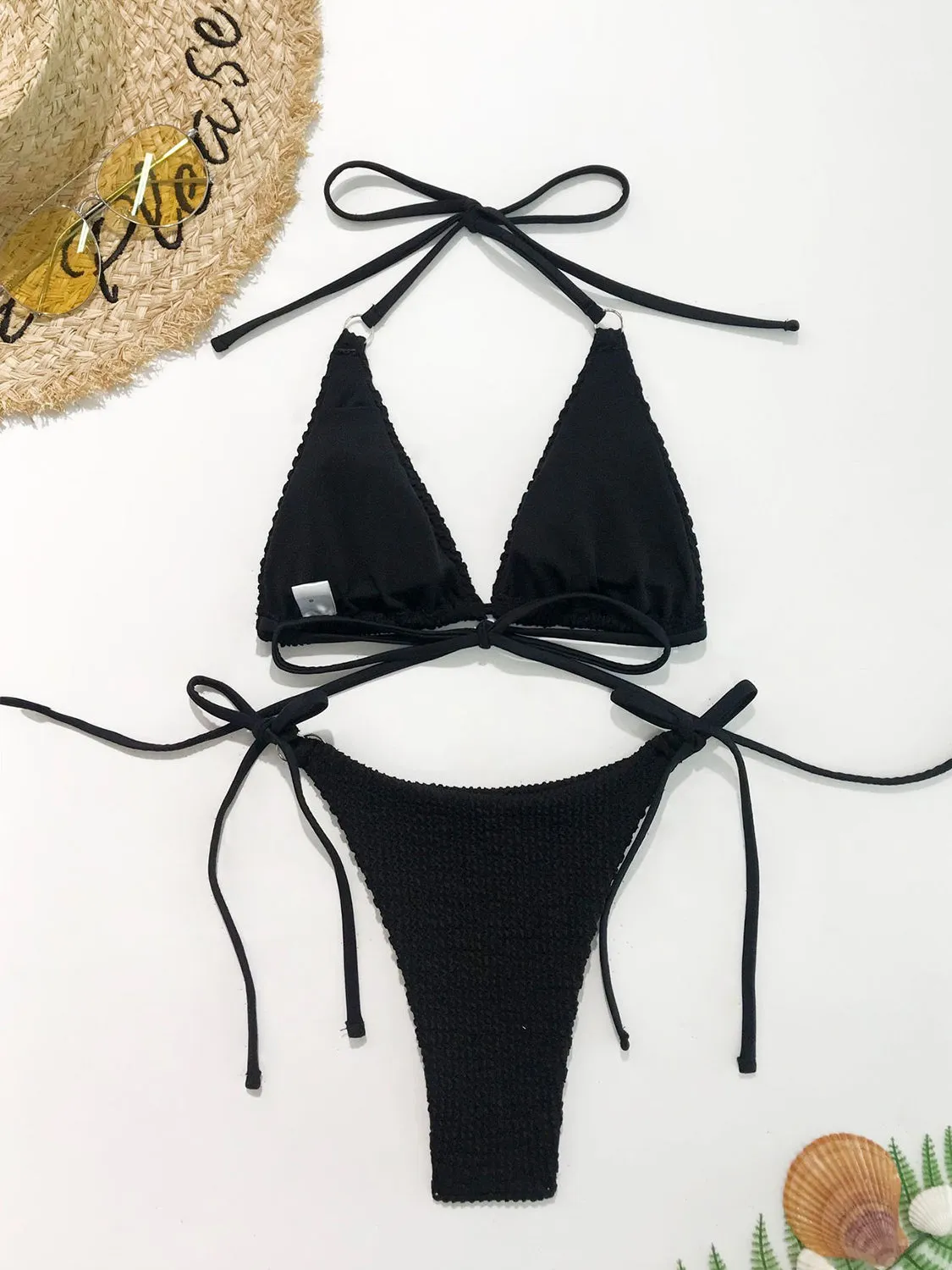 Strukturiertes zweiteiliges Neckholder-Bikini-Set „Sunset Vacation“.