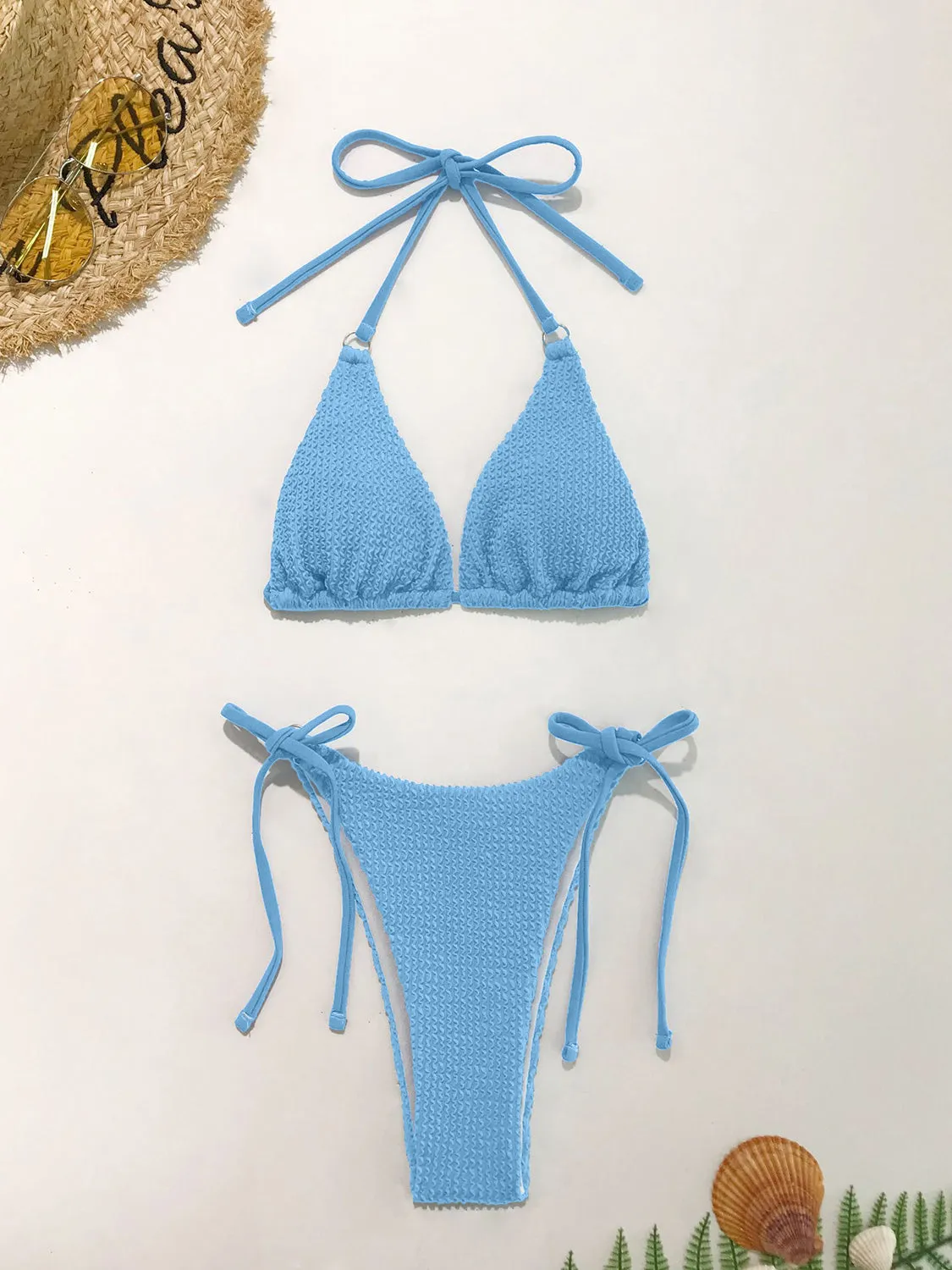 Strukturiertes zweiteiliges Neckholder-Bikini-Set „Sunset Vacation“.