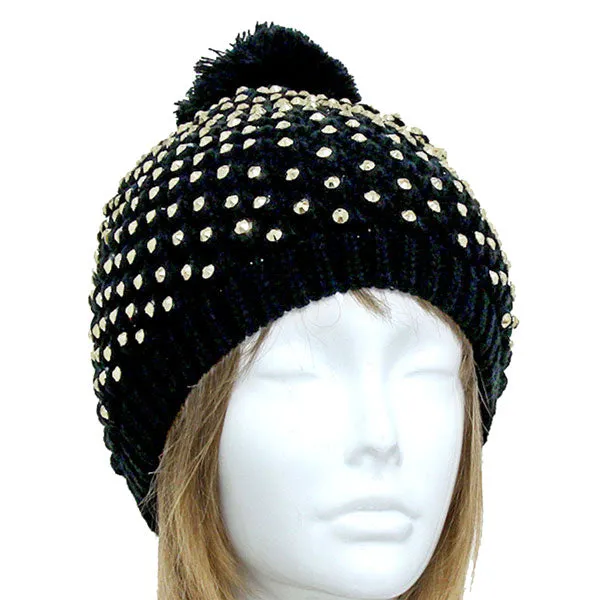 Studded Pom Beanie Hats