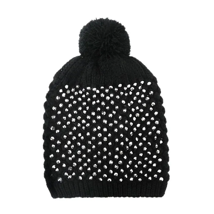 Studded Pom Beanie Hats