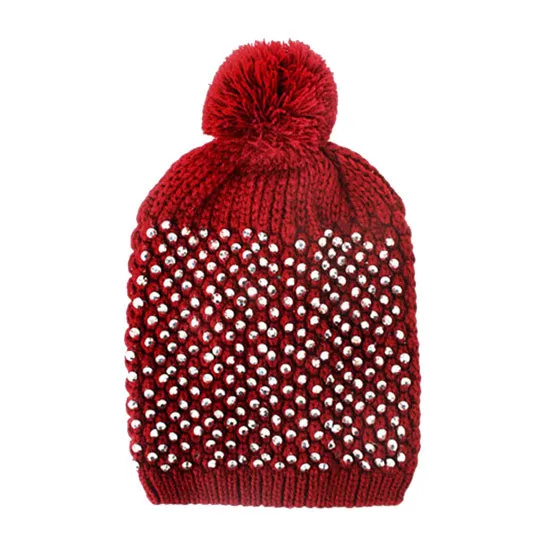 Studded Pom Beanie Hats