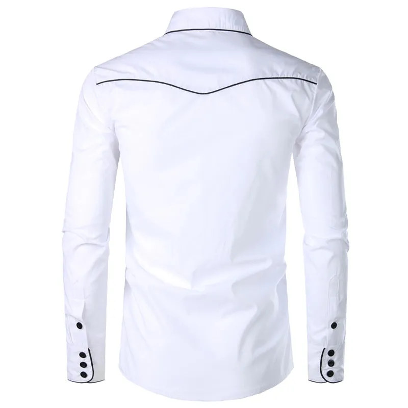 Stylish Western Cowboy Shirt Men's Brand Design Embroidery Slim Fit Casual Long Sleeve Wedding Party