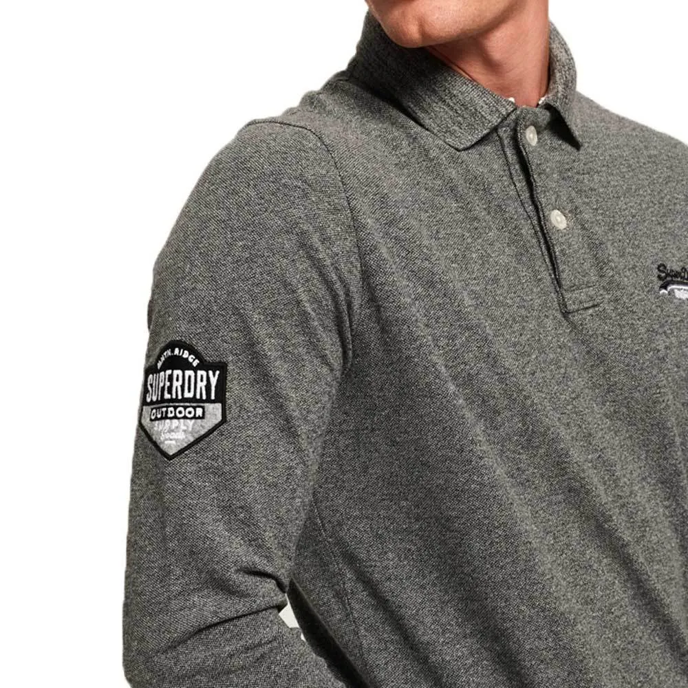 Superdry Classic Long Sleeve Pique Polo Shirt -  Hammer Grey Grit