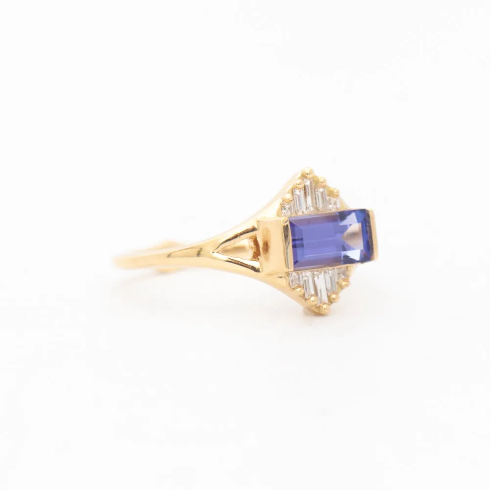 Tanzanite and Baguette Diamond Pyramid Ring