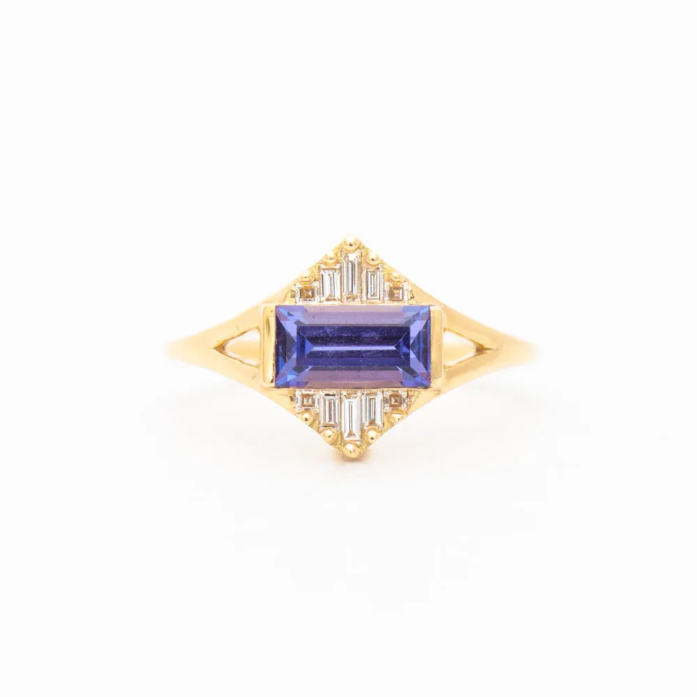 Tanzanite and Baguette Diamond Pyramid Ring