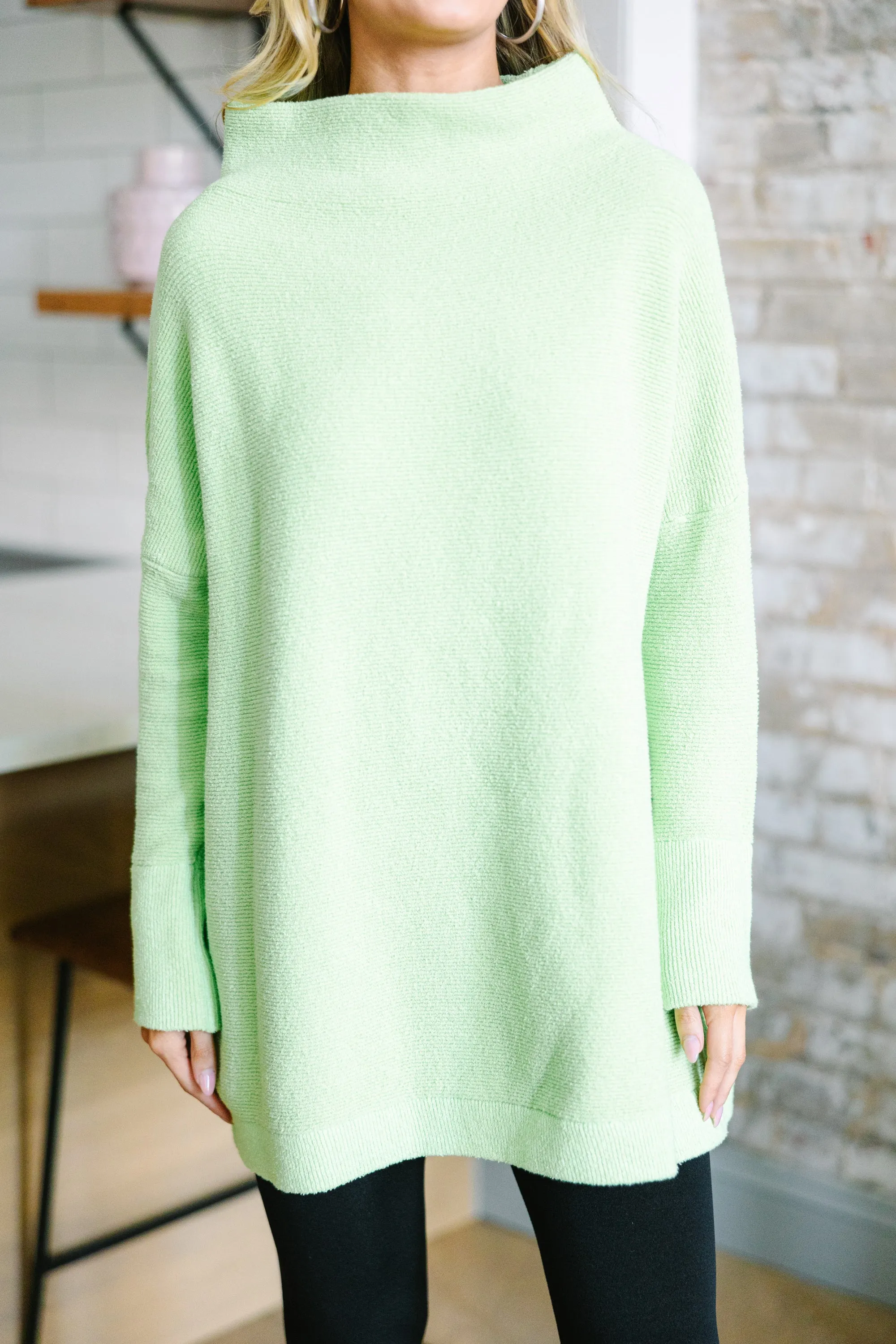 The Slouchy Pistachio Green Mock Neck Tunic