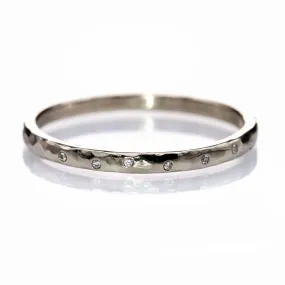 Thin Diamond Wedding Ring Skinny Hammered Texture Wedding Band