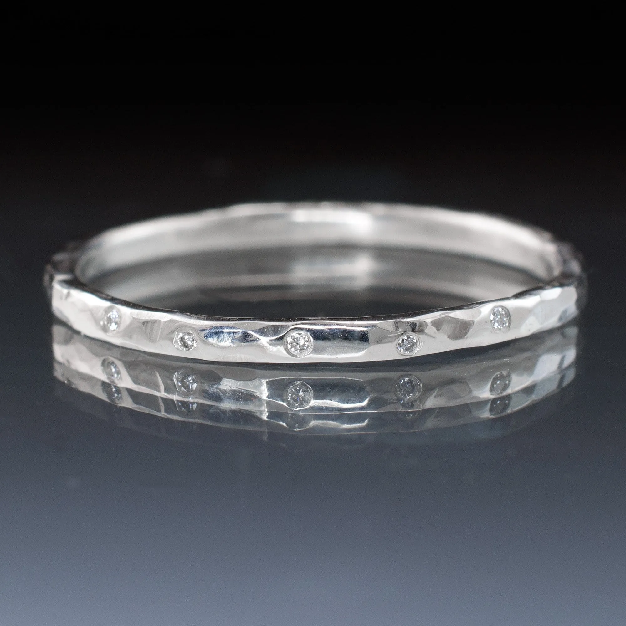 Thin Diamond Wedding Ring Skinny Hammered Texture Wedding Band